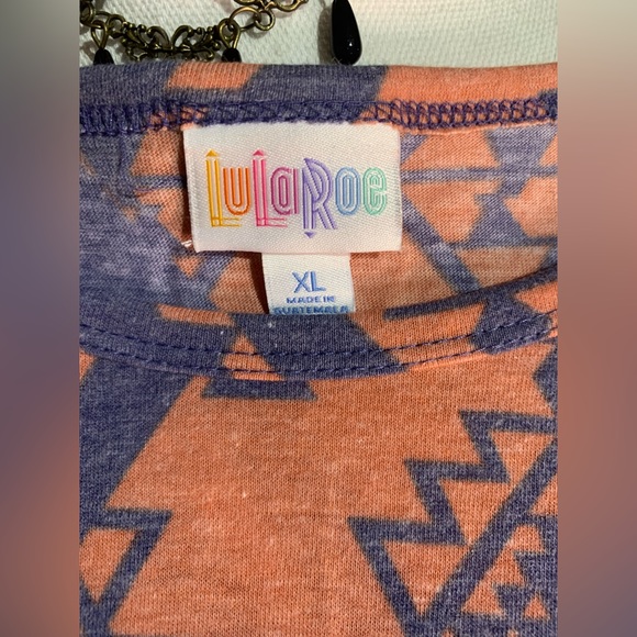 ❌SOLD〽️Lularoe Carly Heathered Coral Blue Aztec Print Dress - Picture 9 of 9